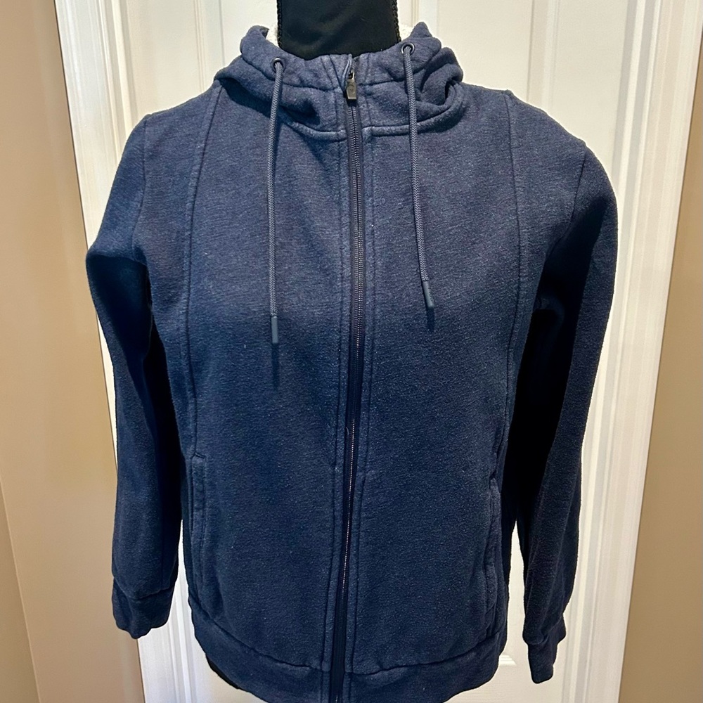 Figs Navy Full-Zip Hooded Teddy Jacket